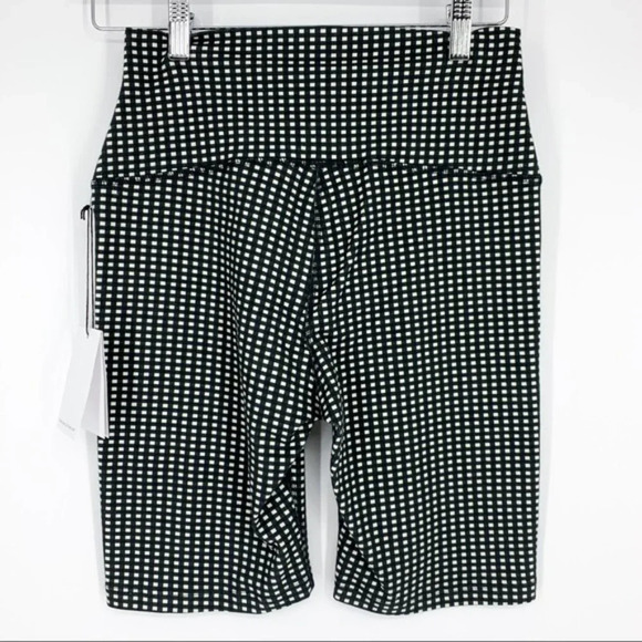LNA Cher Biker Shorts in Green Checker Print NWT - Picture 4 of 10